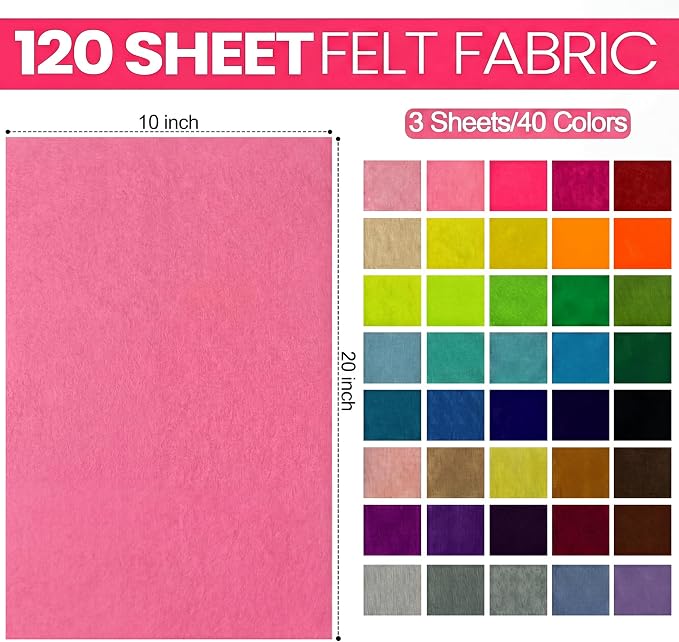 Reginary 120 Pcs 10 x 20 Inch Felt Sheets Bulk