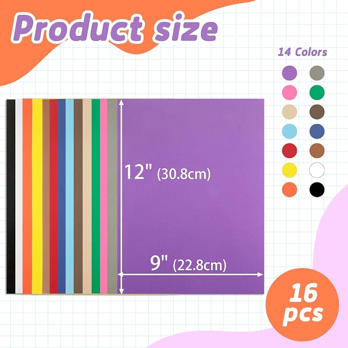 Funria 3mm Embroidery Puffy Foam 9" x 12"16Pcs EVA Foam Sheets