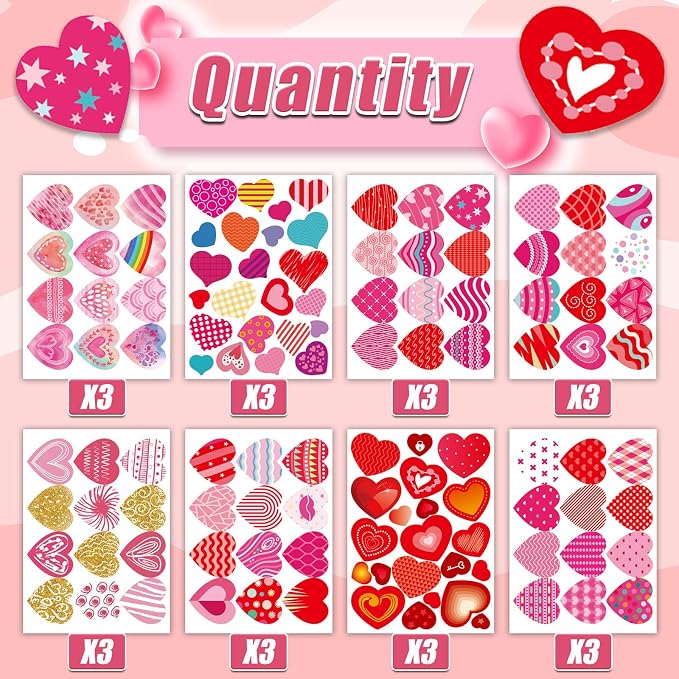 24 Sheets of Valentines Day Heart Stickers