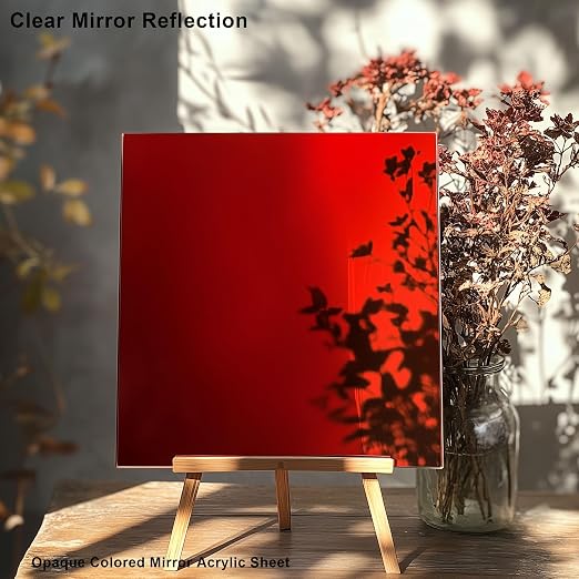 8x8 Inches Deep Red Mirror Acrylic Sheet – 2 Pcs Reflective Acrylic Panel