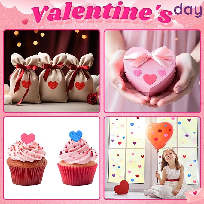 600Pcs Foam Heart Stickers Valentine's Day Glitter Love Sticker | 3 Sizes