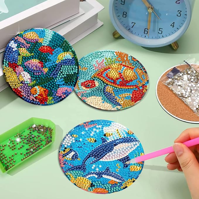 EWJRNSF 8 PCS Small Diamond Art Coasters Kits, Diamond Painting Coasters