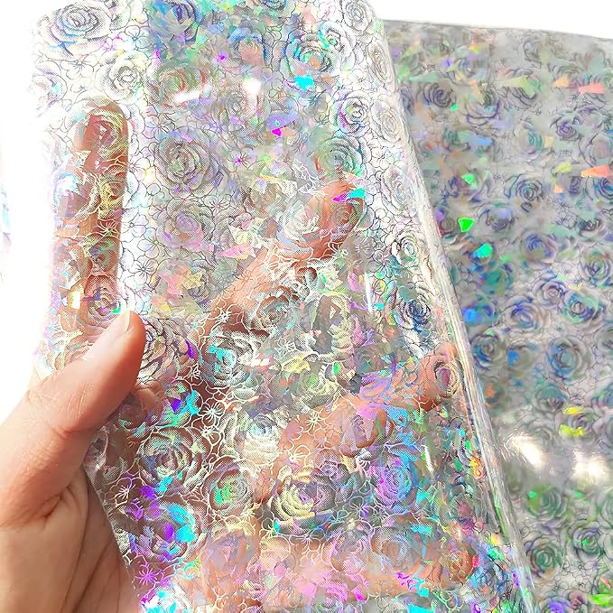 HYANG Transparent Rose PVC Super Clear Holographic Vinyl Faux Leather Sheets 1