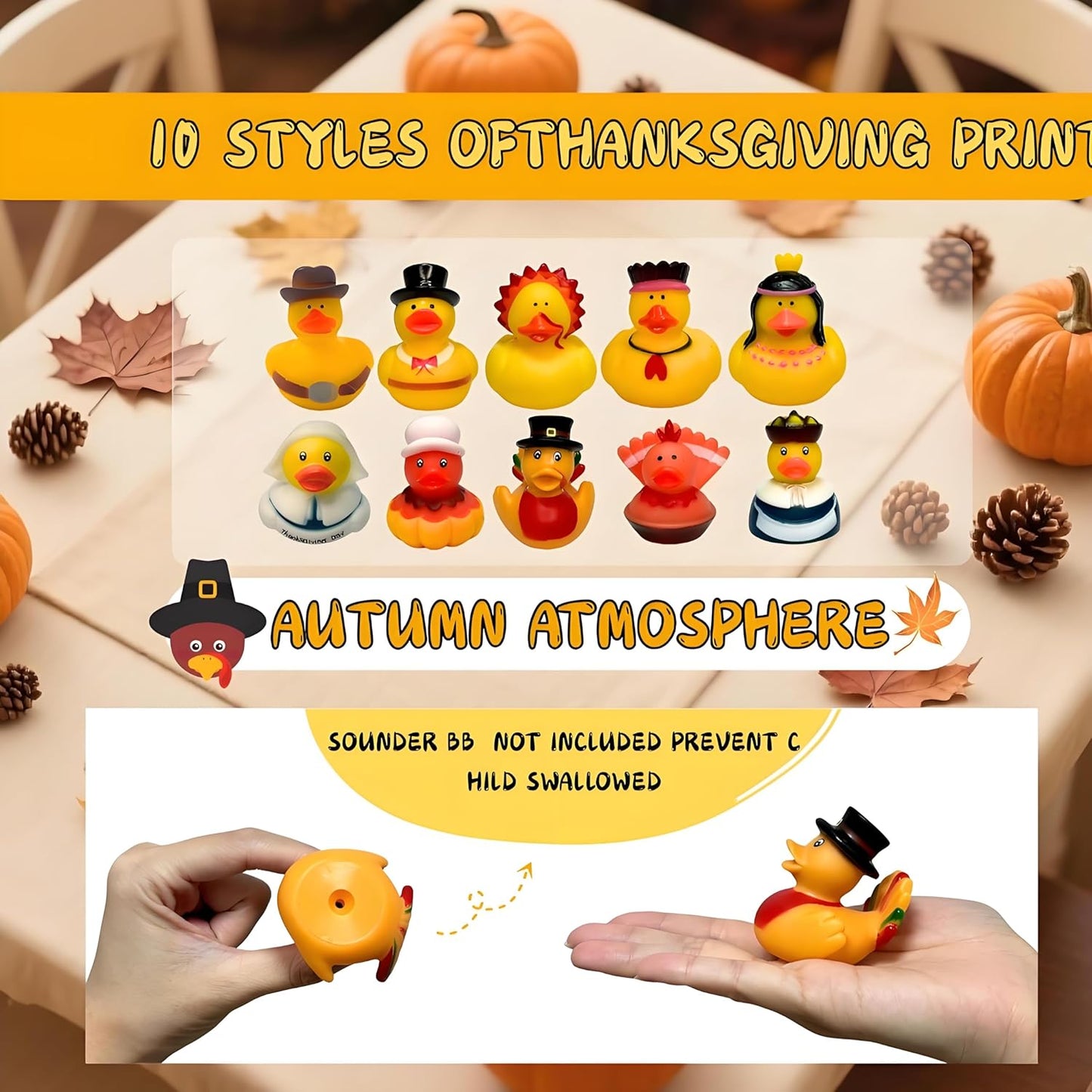 52Pcs Thanksgiving Rubber Ducks in Bulk 2Inches Mini Fall Rubber Duck Cruise Ships Duckies Swimming Pool Decor Gift for Student Thanksgiving Theme Party Favors