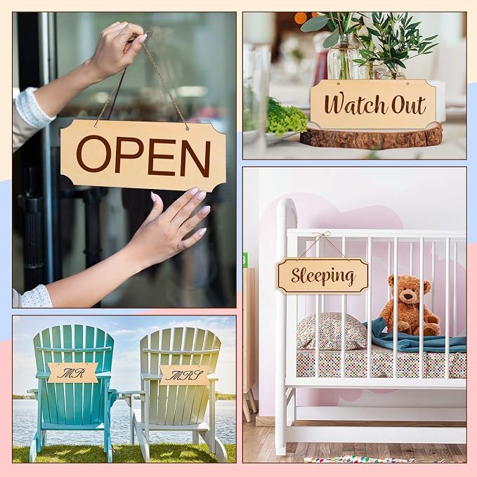 15 Pieces Unfinished Hanging Wood Sign Rectangle Blank Hanging Decorative Wood