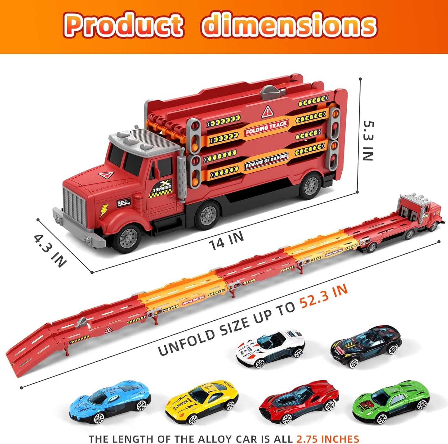 HONGTUO Toy Truck for Kids Truck Race Track with 6 Cars, 2-Player Racing Mode, Lights & Sounds, Ideal Christmas or Birthday Present for Toddlers Age 3 4 5 6+Years Old Boys Girls