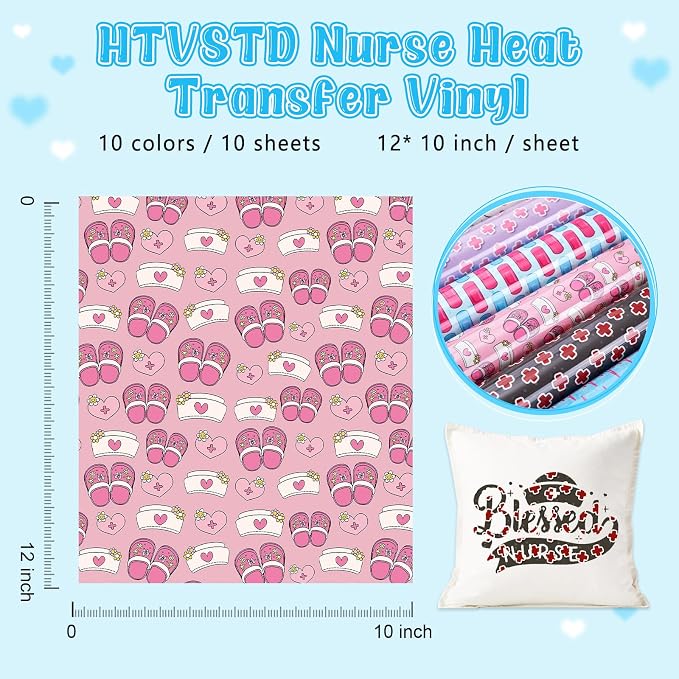 HTVSTD Nurse HTV Heat Transfer Vinyl 10 Sheets 12×10in Iron on Vinyl | Nurse