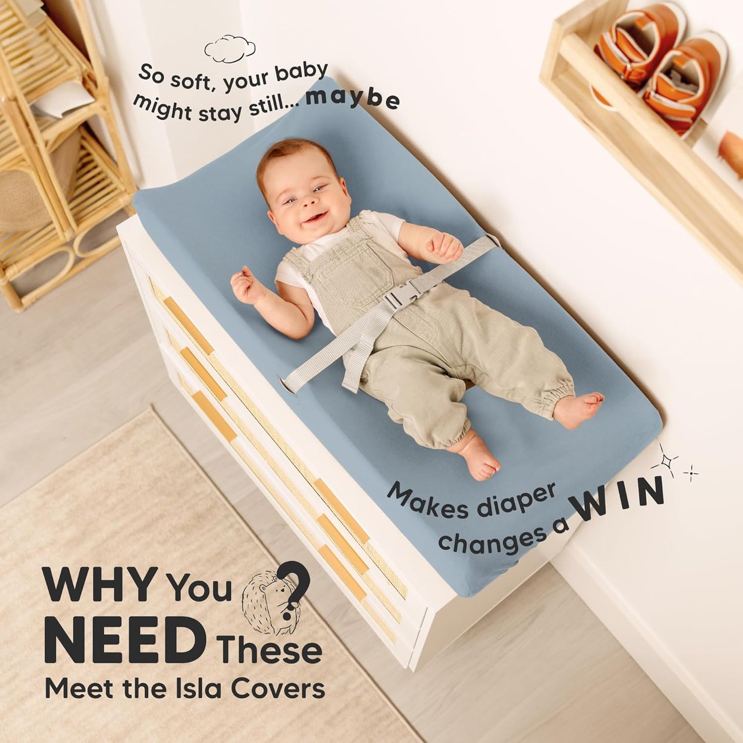 2-Pack Baby Changing Pad Cover for Girl, Boy - 32x16 Soft Viscose Derived from Bamboo Baby Diaper Changing Table Pad Cover Sheets, Neutral, Snug Fit Nursery Diaper Change Sheets (Steel)