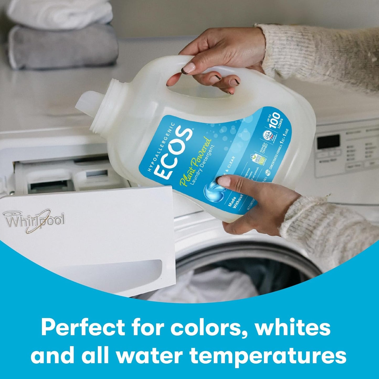 ECOS Laundry Detergent Liquid, 200 Loads - Dermatologist Tested Laundry Soap - Hypoallergenic, EPA Safer Choice Certified, Plant-Powered, Free & Clear, 100 Fl Oz (Pack of 2)