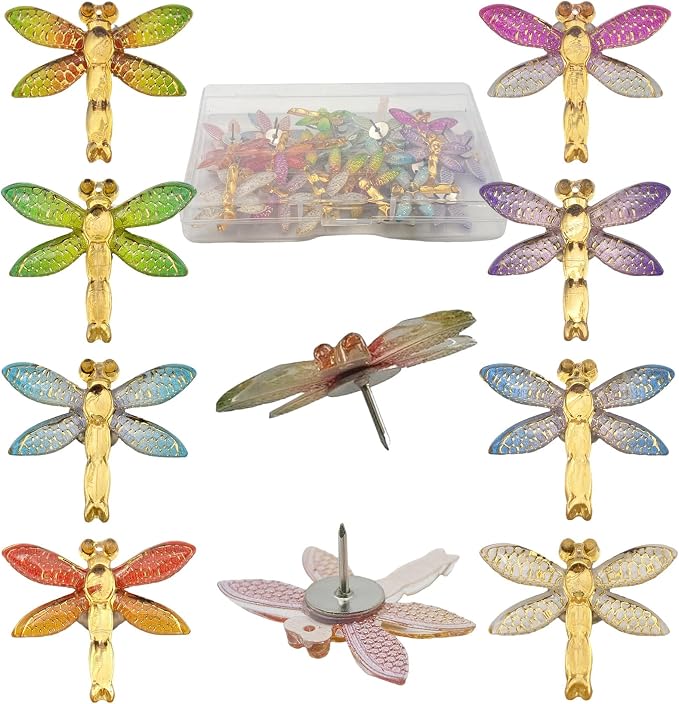 30 Pcs Colorful Resin Dragonfly Push Pins, Insect Thumb Tacks
