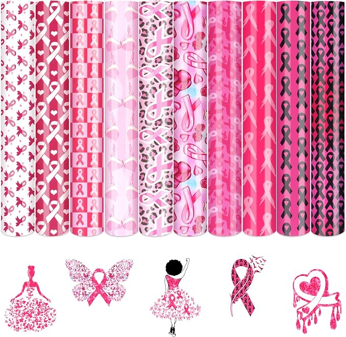 Tintnut Pink Ribbon Heat Transfer Vinyl, 10 Sheets 12×10in Iron on Vinyl |