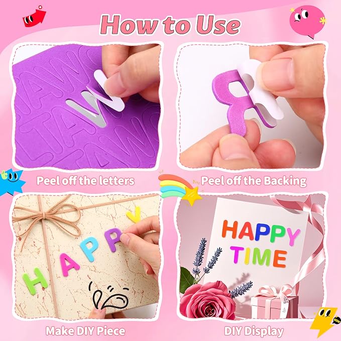 1440 Pcs Foam Letter Stickers, 10 Colors 1 Inch 3D Self-Adhesive EVA ABC