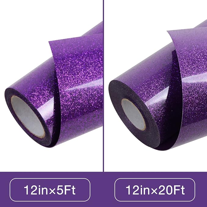 TORC Purple Glitter HTV Heat Transfer Vinyl Roll 12 inch x 5 ft Iron on Vinyl
