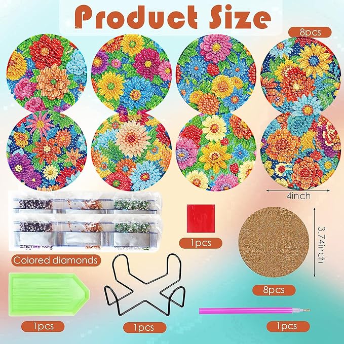 ijbnhd 8 Pcs Diamond Art Coasters