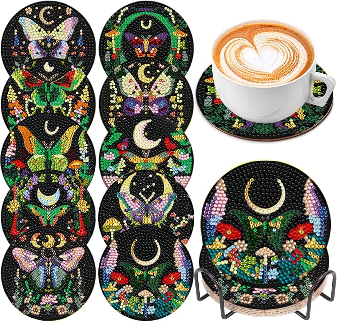 EWJRNSF 10 PCS Butterfly Diamond Art Coasters Kit