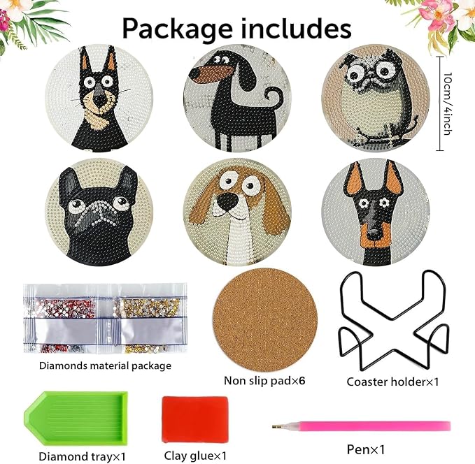 ijbnhd 6 Pcs Dog Diamond Painting Coasters Kits