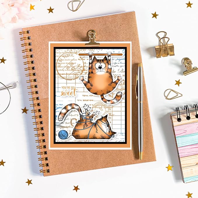 GLOBLELAND 8.3x5.8in Cartoon Cat Clear Stamps Lovely Cat Silicone Stamp Wish