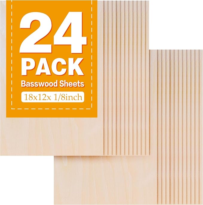 24Pack Basswood Sheets 18"x12"x1/8", 3mm Basswood