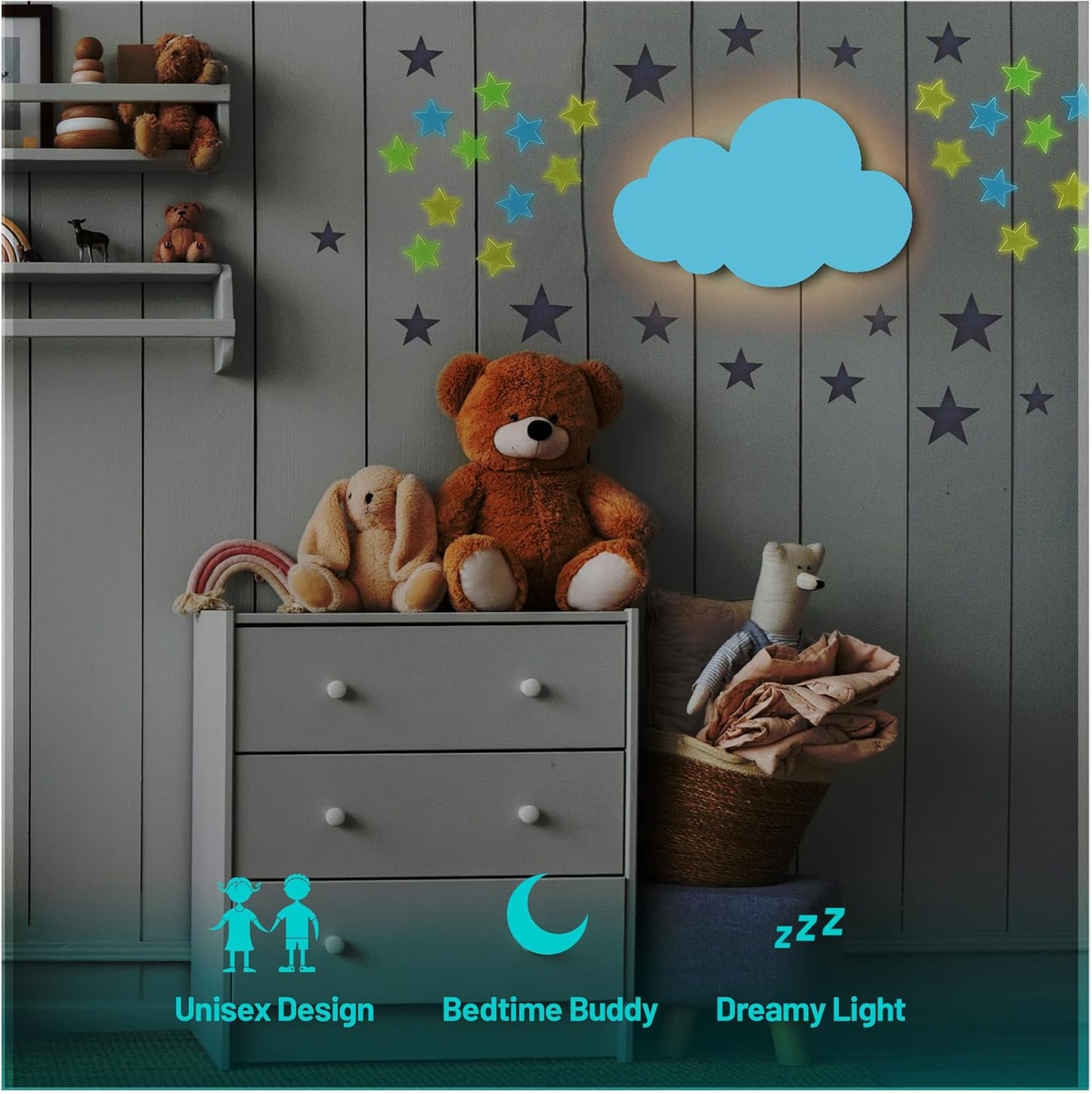 Cloud Lights - Nursery Decor Cloud Lamp, Rechargeable Baby Lamps with Remote, Hanging Lamp for Nursery, Kids Night Light with Timer & Touch Control (Blue)