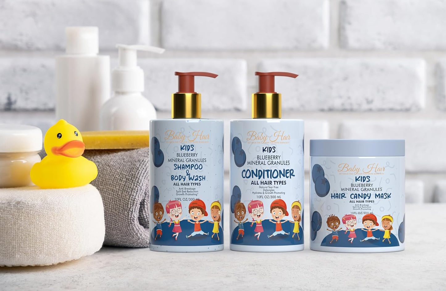 Baby Hair - Blueberry Mineral Toddler Shampoo/Body Wash, Conditioner, and Hair Mask Set, Sulfate-Free Shampoo and Conditioner with Strawberry & Blueberry Oil, Detangling Shampoo for Kids, 10 fl.oz.