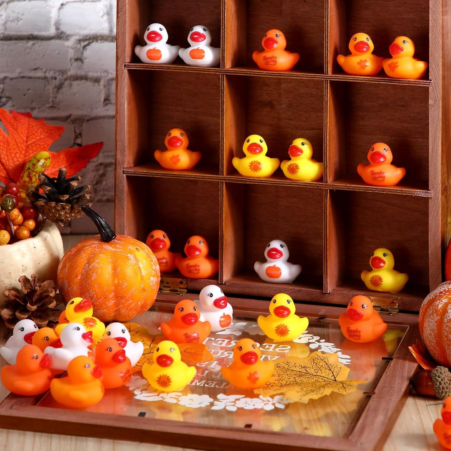 120 Pcs Thanksgiving Day Rubber Ducks Assorted Rubber Duckies Bulk Mini Pool Bath Duck Cute Small Tiny Fun Rubber Ducky Bath Ducks Toy for Party Favors Classroom Exchange Gifts