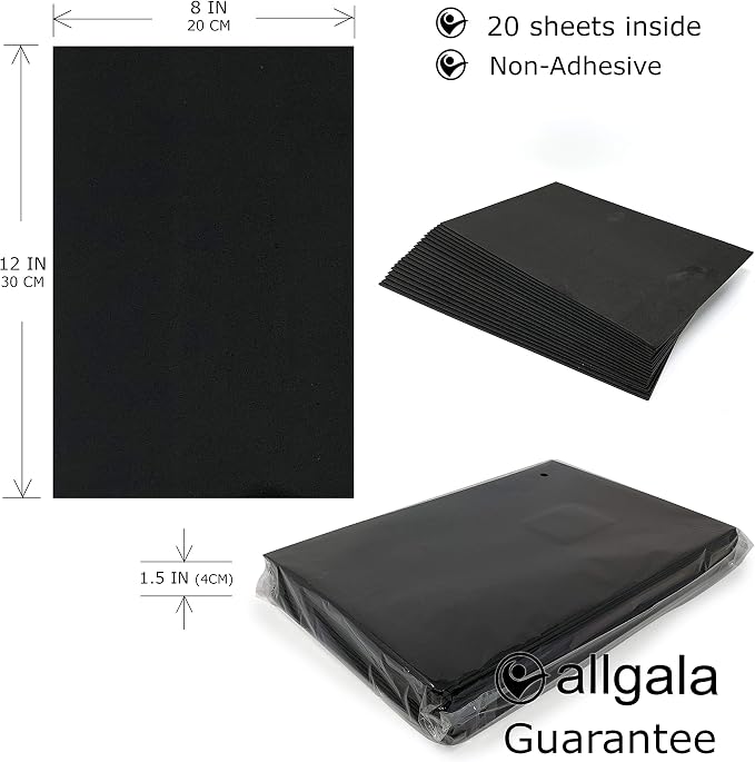 Allgala 20-Value-Pack EVA Foam Paper 8x12 Inch Sheets-Black-CF85310