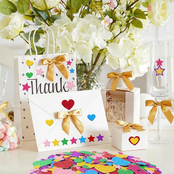 Foam Stickers, 7 Sheets 3D Glitter Foam Heart Stickers
