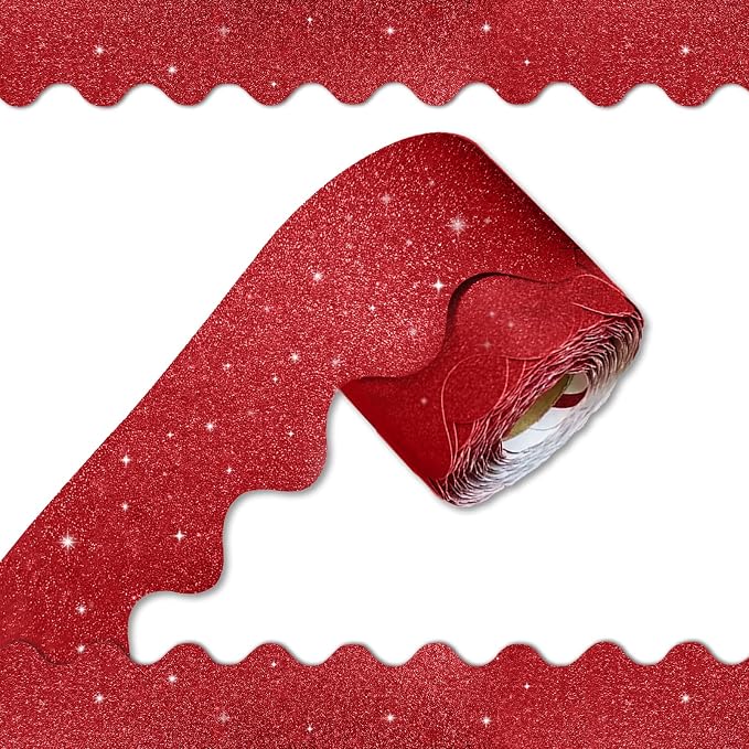 70Ft Shine Red Bulletin Board Border，Scalloped Poster Boards Decorations Trim