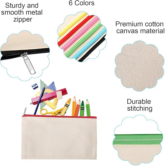 12 Pieces Cotton Canvas Makeup Bag, Blank DIY Craft Bag