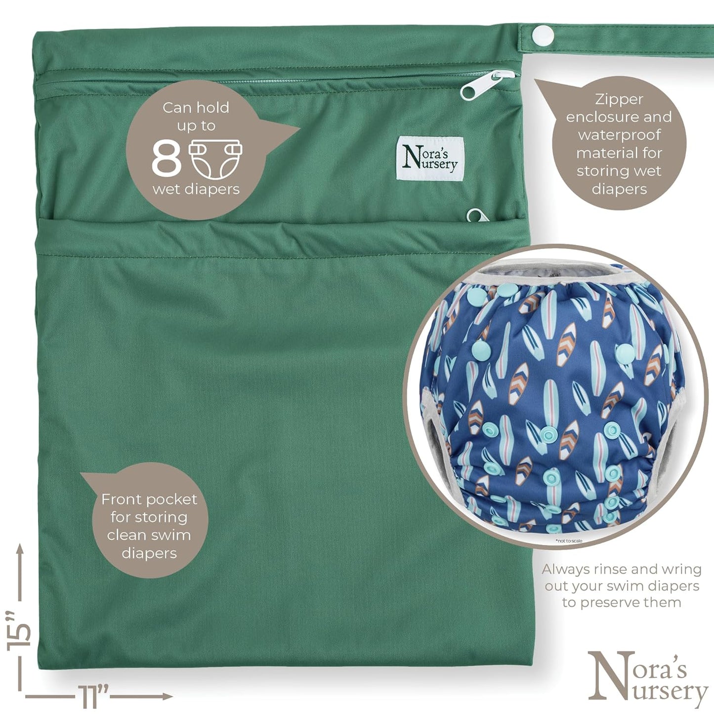 Nora's Nursery Reusable Swim Diapers and Wet Bag - One Size Fully Adjustable - Harbor Hues Unisex 3 Pack with Wet Bag