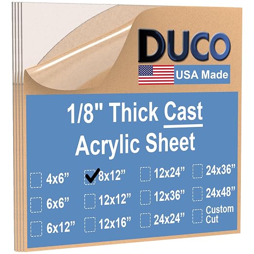 Duco Clear Cast Acrylic Sheets 1/8" Thick 8" x 12"