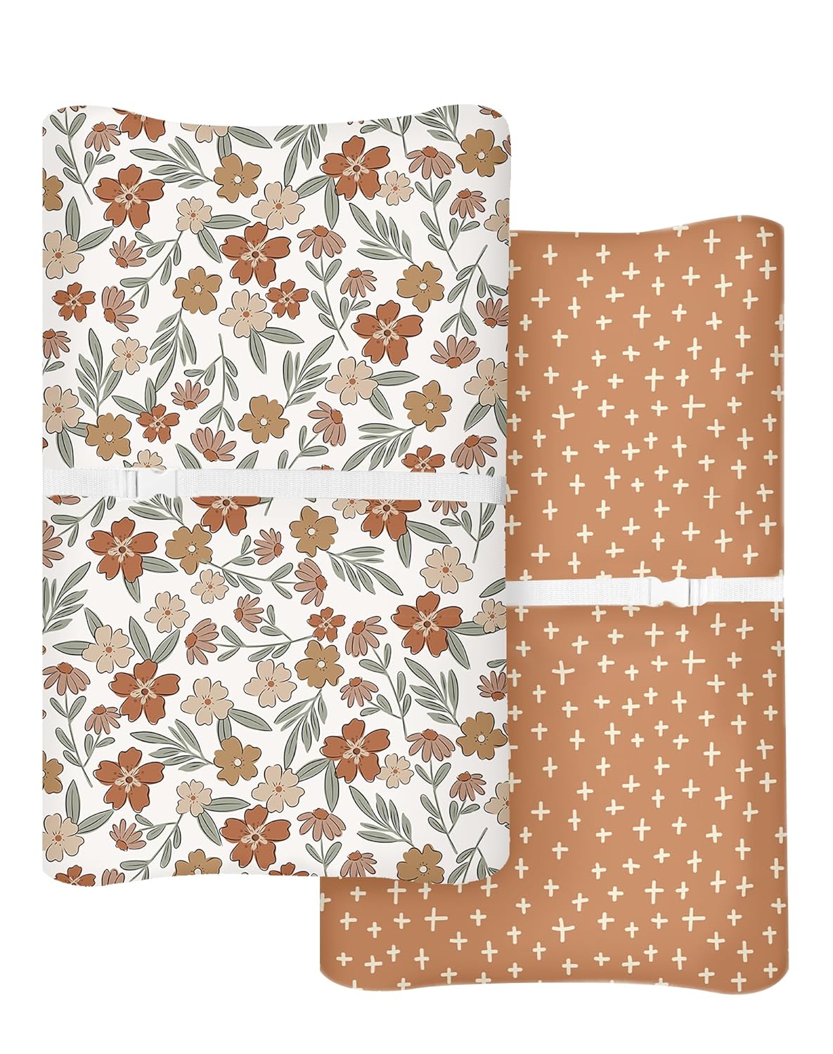 Changing Pad Cover for Baby Boys Girls 2 Pack, Fits Standard 32”×16” Changing Table Pads, Silky Breathable Stretch Knit, Machine Washable (Rusty Garden)