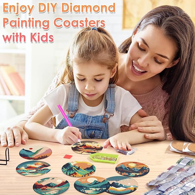 ijbnhd 8 Pcs Sunset Diamond Painting Coasters