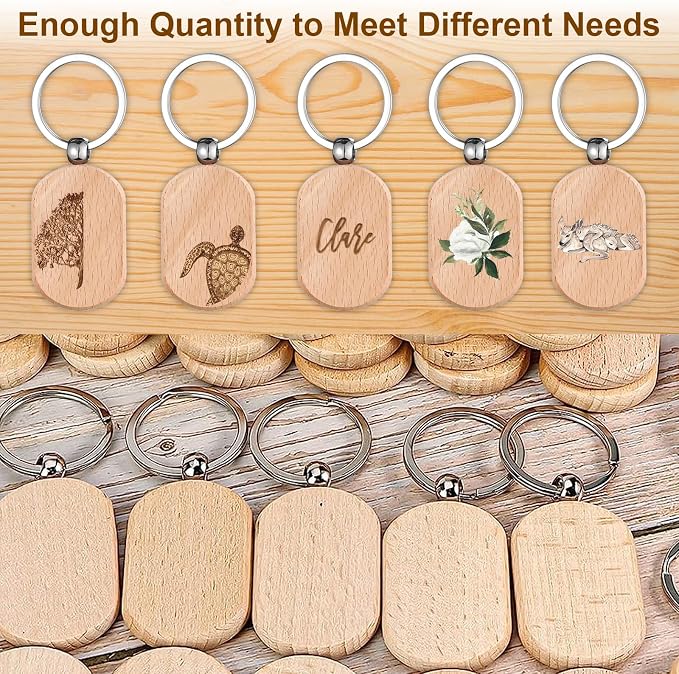 Wooden Keychain Blanks 100 Pcs Wood Key Chain Tags Bulk | Rounded Square