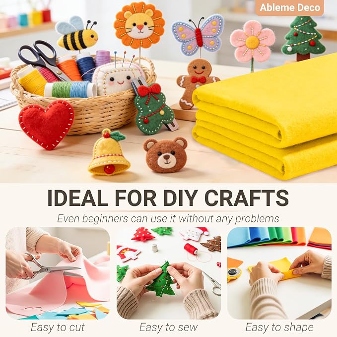 Yellow Felt Fabric Sheets 18" x 18" 1.6mm Soft Felt, Sew and Glue, DIY Sewing