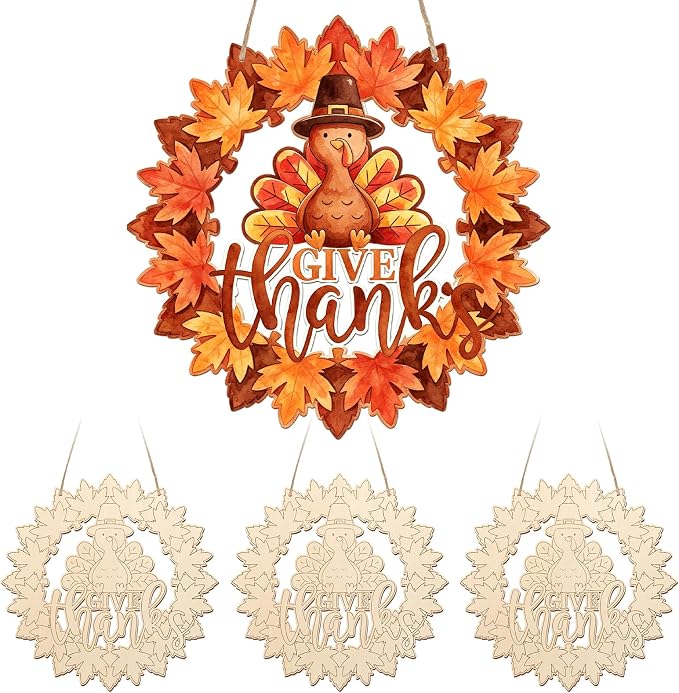 Unfinished Fall Wreaths Wood Crafts to Paint Set of 3, Unfinished Wood Cutouts