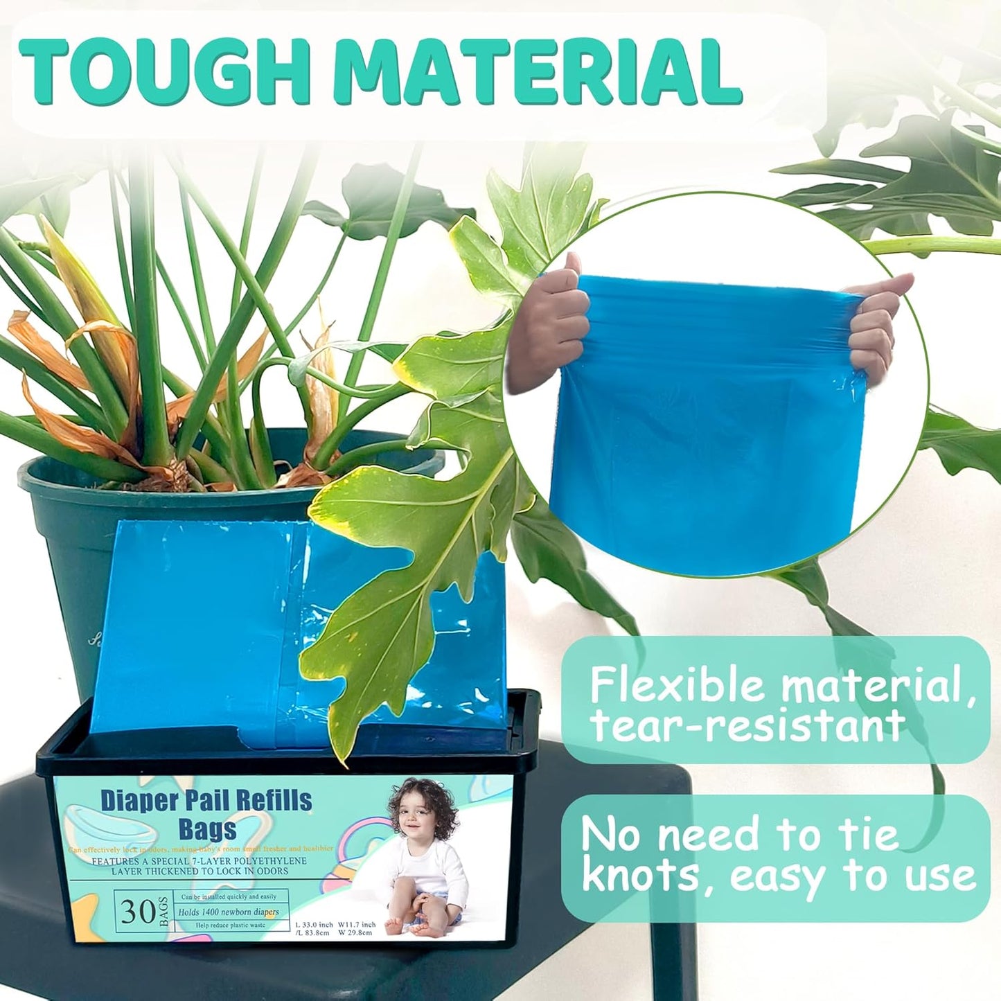 3PCS Upgraded Thickened Diaper Pail Refills Bags For Genie Easy Roll Signature Diaper Pails, 7-Layer Odor-Barrier Technology, 90 Bags Lasts Up to 12 Months, Hold up to 4200 Newborn Diapers