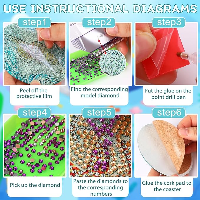 UPINS Ocean Diamond Art Painting Coaster Kit, Non Slip Coaster Art Supplies