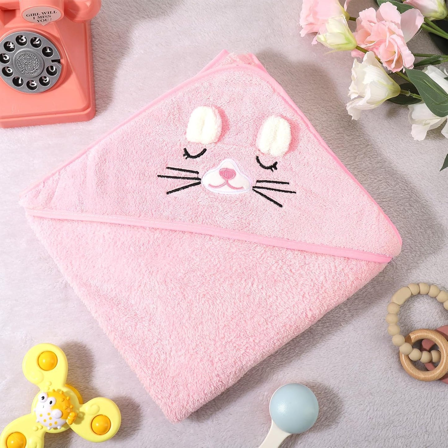 2 Pcs Baby Hooded Towels,31 x 31 in Baby Washcloths, Infant Super Soft Baby Bath Towels with Hood for Toddlers1-3,Highly Absorbent Viscose Hooded Towel for Boys, Girls, Newborn Essentials