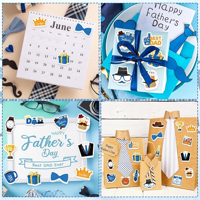 300Pcs Father's Day Foam Stickers, Cute Beard Tie Dad Foam Sticker Self