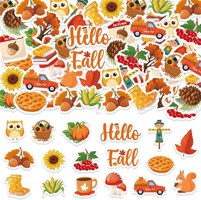 300Pcs Fall Foam Stickers, Cute Self-Adhesive Autumn Thanksgiving Stickers Foam