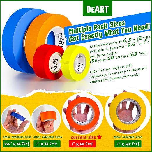 DEART Colored Masking Tape Painters Tape Writable 12, 8 or 6 Pack