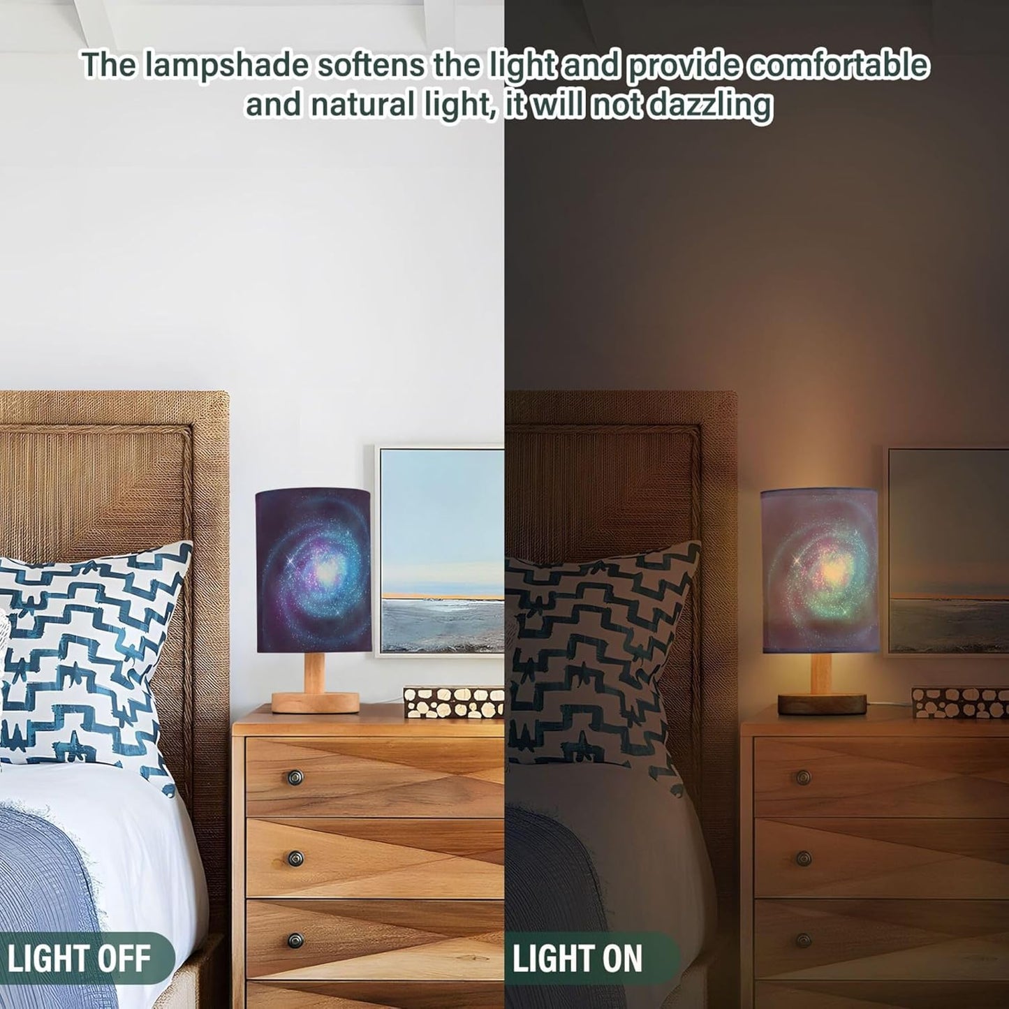 Spiral Galaxy Nebula Starry Night Sky Swirl Nightstand Desk Lamp with Wood Base Fabric Shade for Living Room Bedroom Kids Room Office
