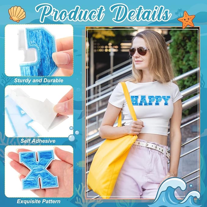 WILLBOND 52 Pcs Summer Letter Patches Ocean Beach Self Adhesive Iron on