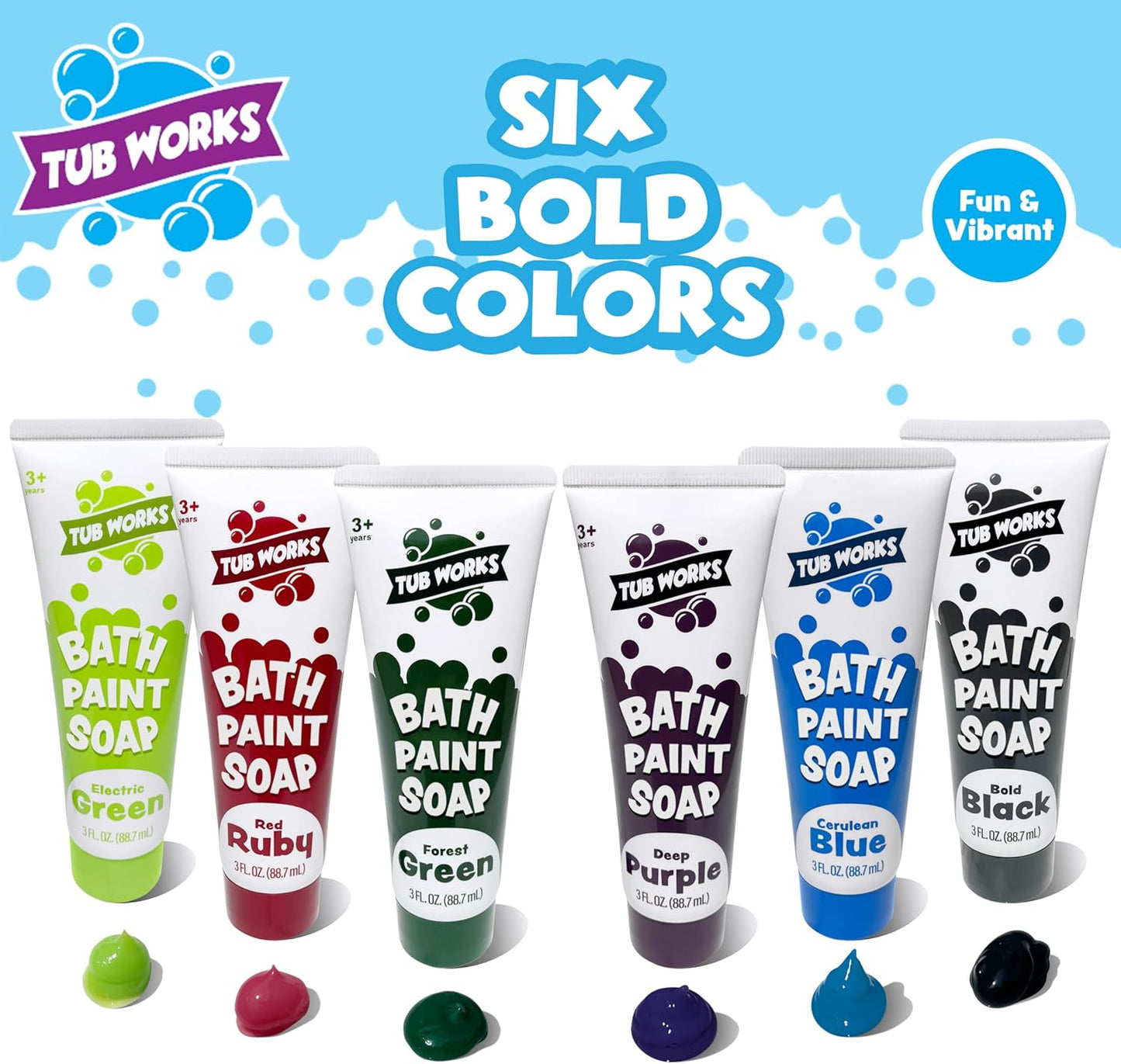 Tub Works® Bath Paint Soap Bath Toy, Bold 6 Pack | Non-Toxic | Washable Bathtub Paint for Finger Painting on Tub Walls | Ideal Toddler Bath Toys for Creative Play | Easy to Clean, Fun Paint Soap