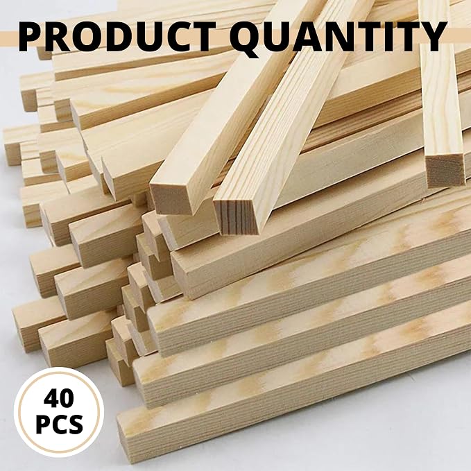40PCS Square Basswood Dowel Rods 12 Inch – Unfinished Wood Dowels 1/4 Inch x 12