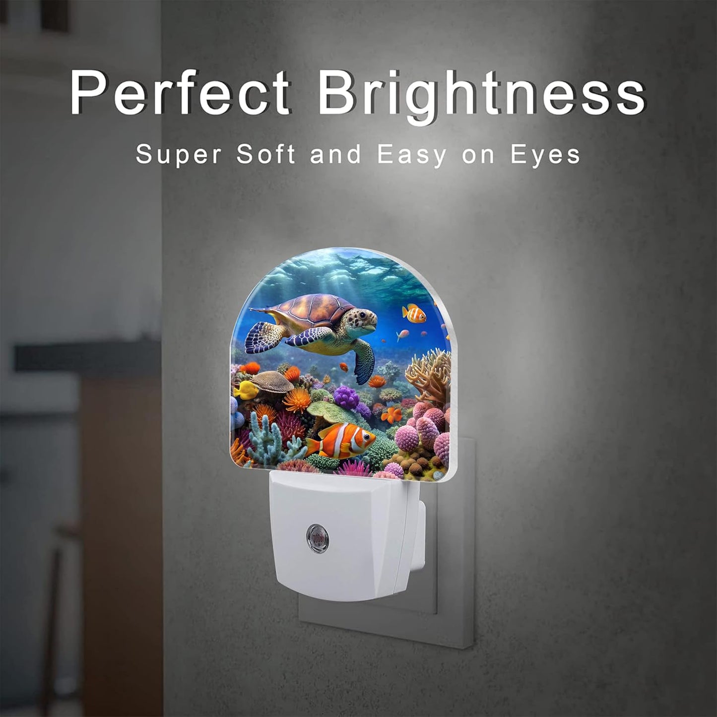 Sea Turtle in Coral Reefs Night Light, Underwater World Marine Fish Corals Dusk to Dawn Night Light Plug in,0.5w Energy Saving Sleep Friendly NightLight for Kids Boys Girls Home Decor