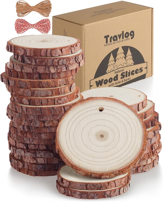 Wood Slices with Hole, Unfinished Wooden Circles