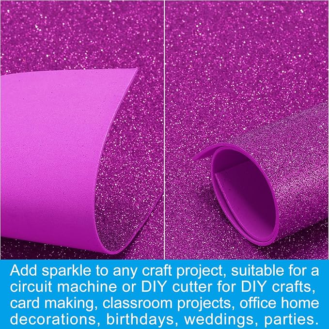 PATIKIL 30Sheets Purple EVA Glitter Foam Sheet 11.8 x 7.9 Inch 2mm Thick