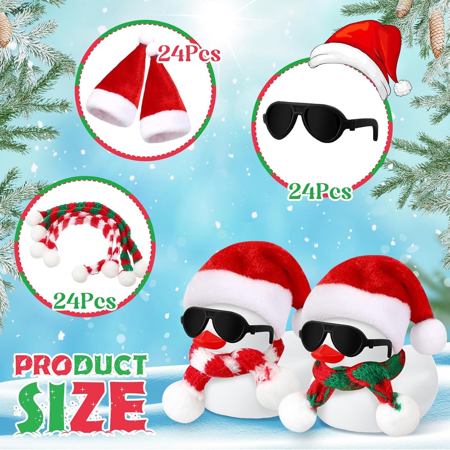 Syhood 24 Sets Christmas Mini Rubber Duck Bulk with Sunglasses Scarf Hats and Adhesive Dots Duckies Bath Toy Xmas Decor for Christmas Winter Gift Cruise Birthday Party (Xmas Hat)